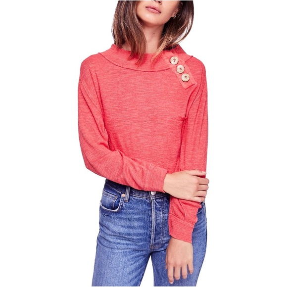 Free People We The Free Don't Forget Me Oversized Pullover Coral Top Size Medium - Picture 7 of 7